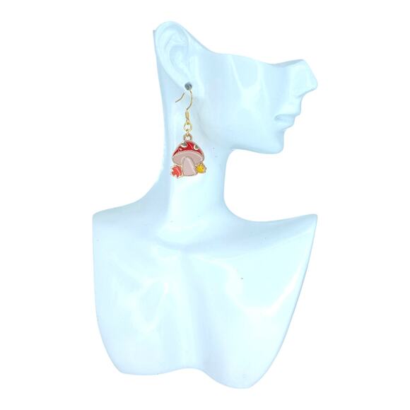 Fall mushroom dangle earrings — lightweight autumn leaf jewelry - Picture 4 of 4